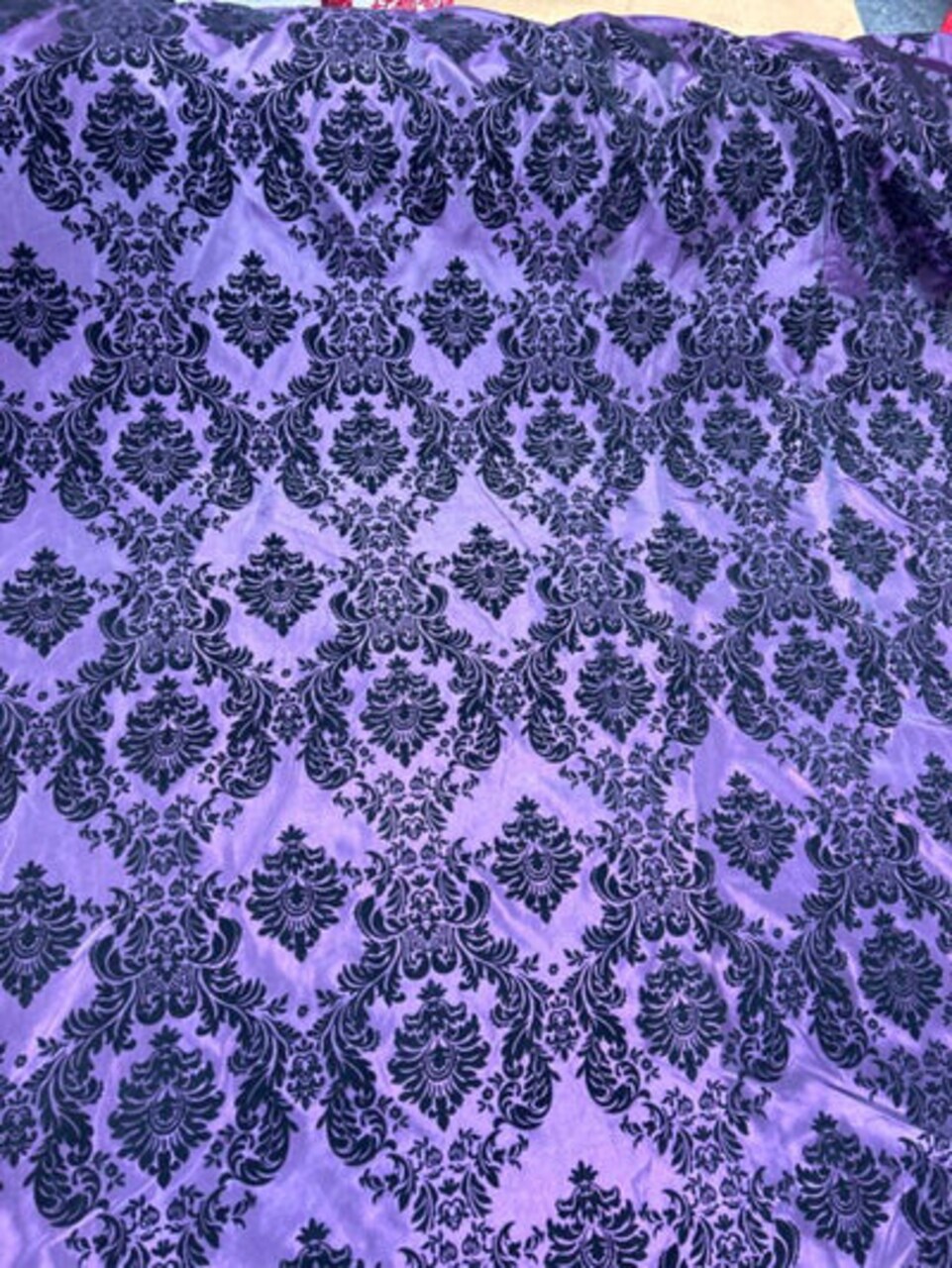 1 Yard Damask Flocking Taffeta Fabric 58" Wide Elegant Velvet Design for Weddings & Decor